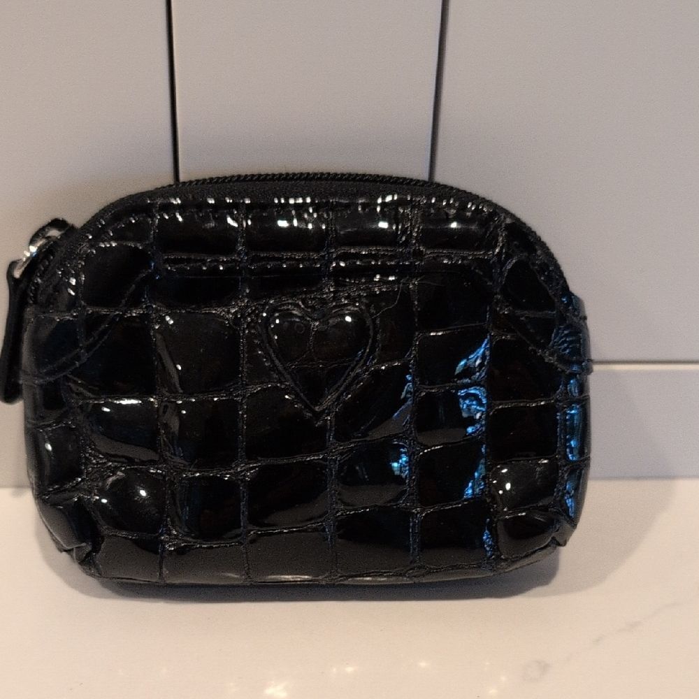 Brighton Black Croc Embossed Patent Leather Heart-Embellished Coin Purse Case